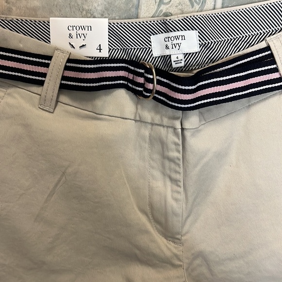 Crown & Ivy NWT Shorts pebble grey with black white and pink belt size 4 - Picture 2 of 10